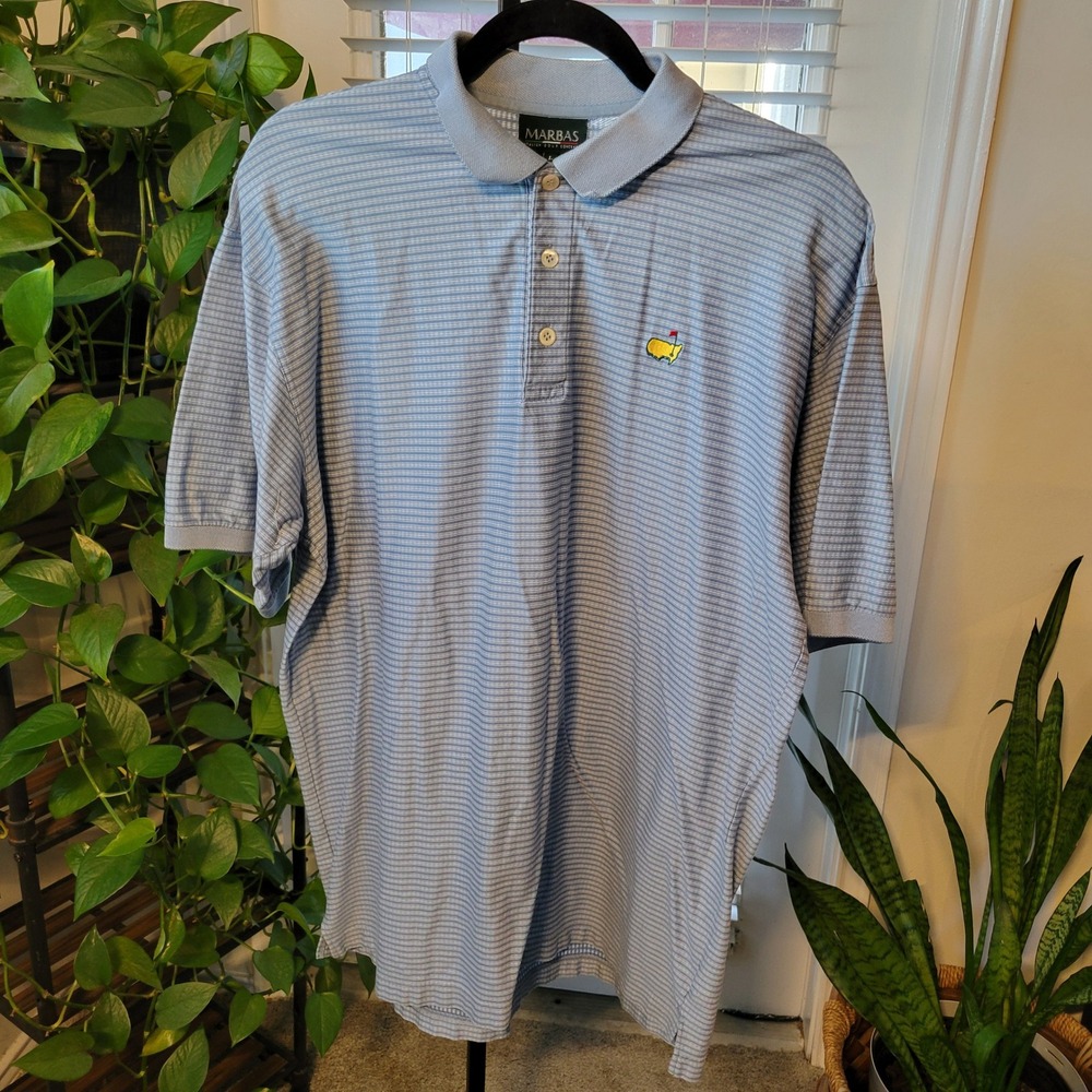 Marbas Masters Golf Polo Shirt Mens Large Blue Stripe Mercerized Cotton Italy